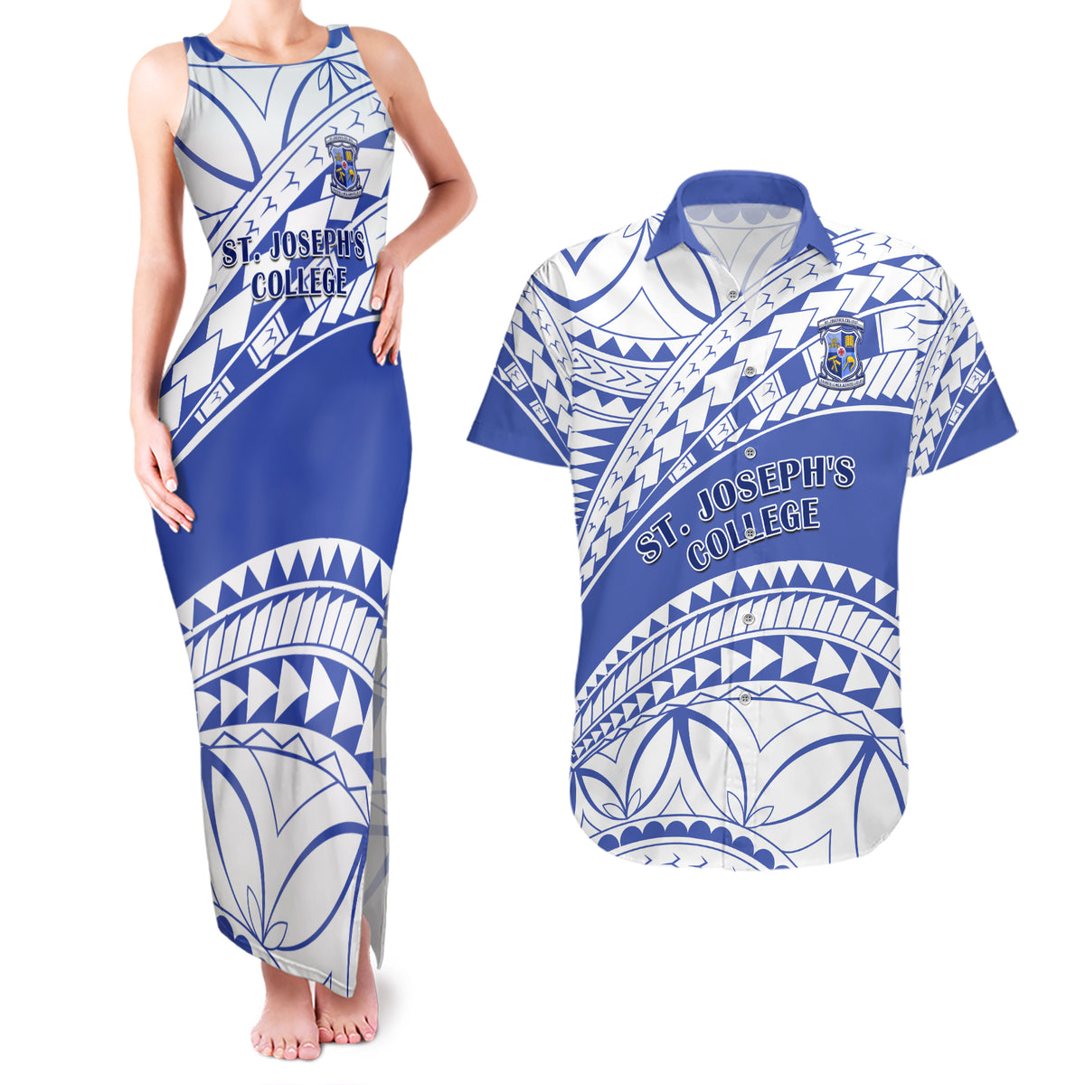 Personalised Samoa St Josephs College Couples Matching Tank Maxi Dress and Hawaiian Shirt Marist Brothers Samoan Pattern - Wonder Print Shop