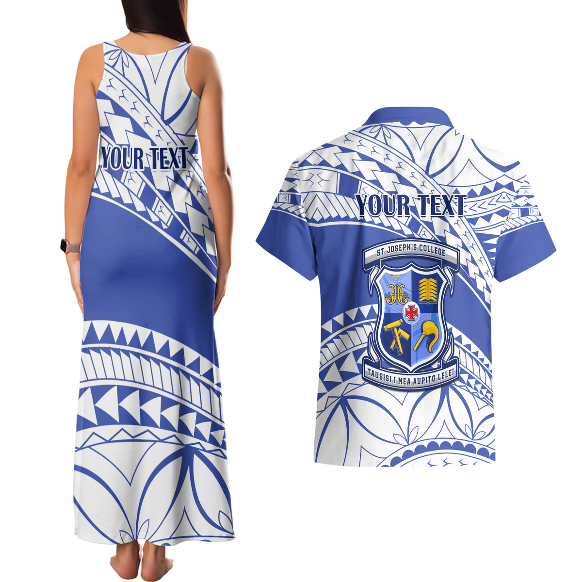 Personalised Samoa St Josephs College Couples Matching Tank Maxi Dress and Hawaiian Shirt Marist Brothers Samoan Pattern - Wonder Print Shop