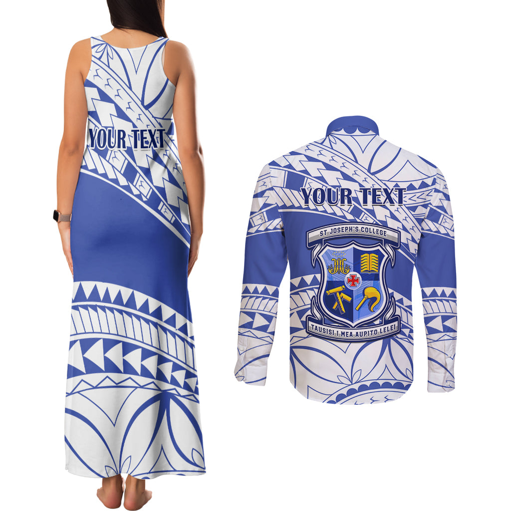 Personalised Samoa St Josephs College Couples Matching Tank Maxi Dress and Long Sleeve Button Shirt Marist Brothers Samoan Pattern - Wonder Print Shop