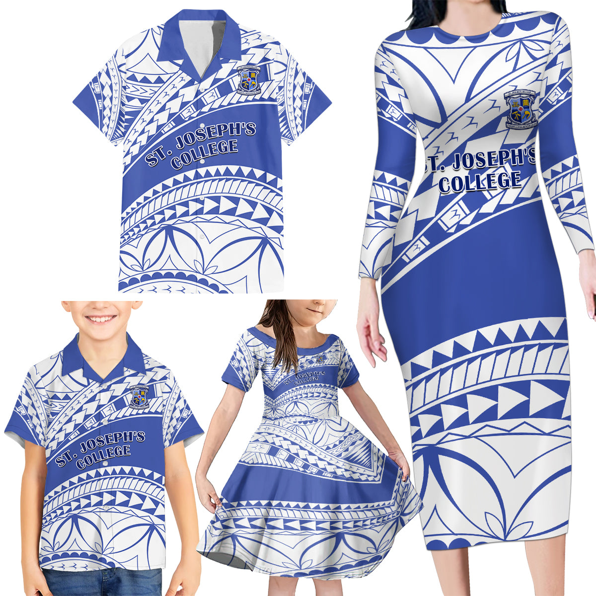 Personalised Samoa St Josephs College Family Matching Long Sleeve Bodycon Dress and Hawaiian Shirt Marist Brothers Samoan Pattern - Wonder Print Shop