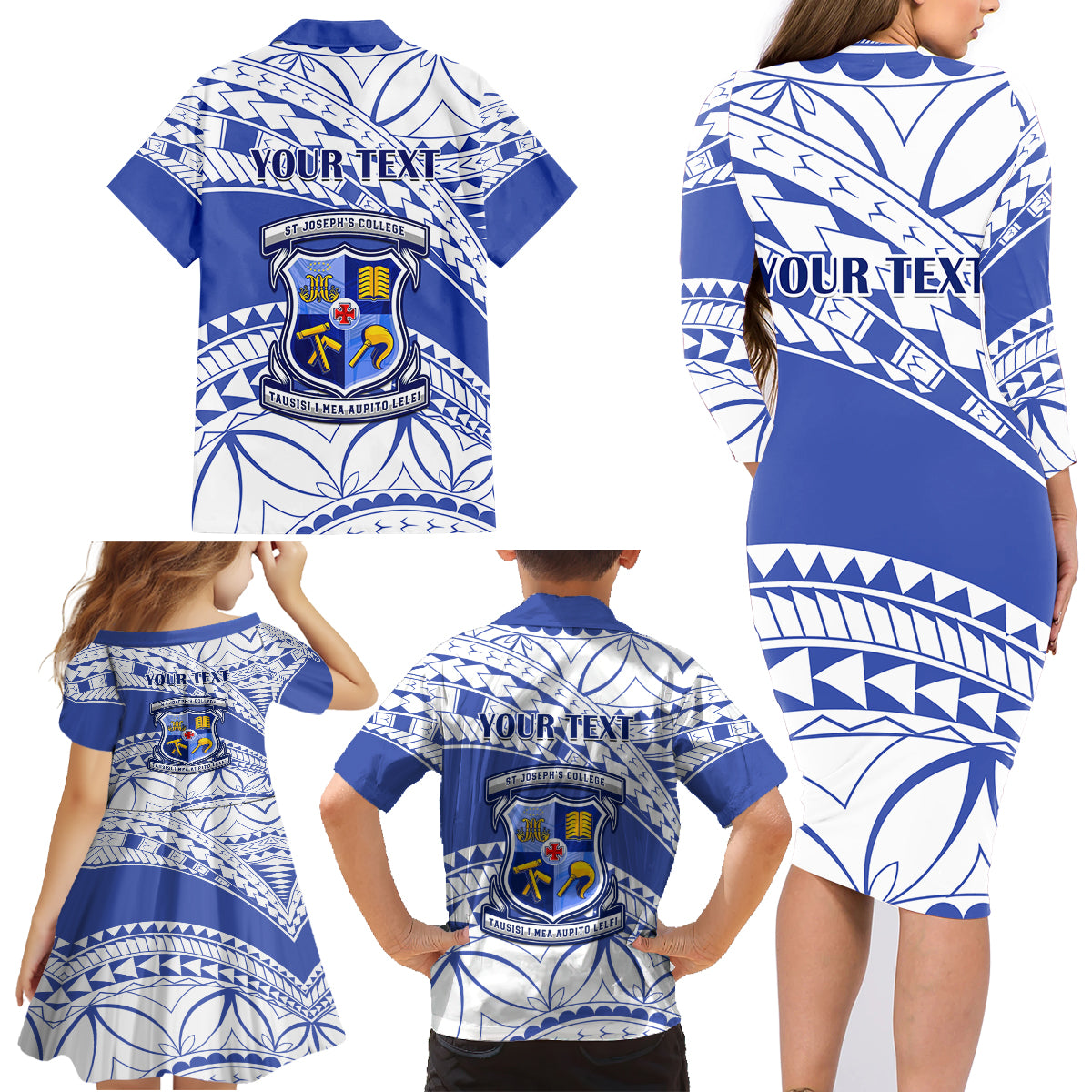 Personalised Samoa St Josephs College Family Matching Long Sleeve Bodycon Dress and Hawaiian Shirt Marist Brothers Samoan Pattern - Wonder Print Shop