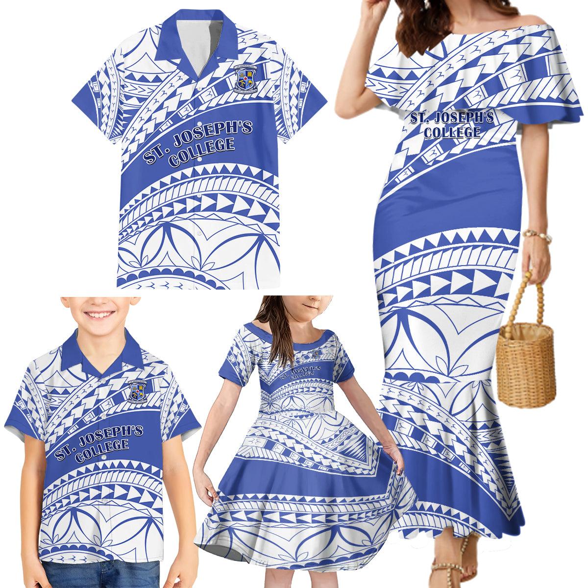 Personalised Samoa St Josephs College Family Matching Mermaid Dress and Hawaiian Shirt Marist Brothers Samoan Pattern - Wonder Print Shop