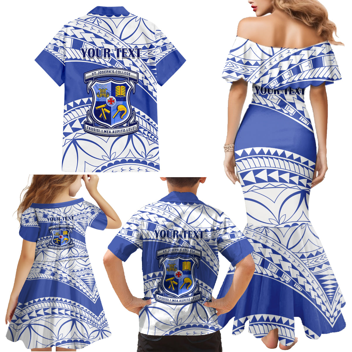Personalised Samoa St Josephs College Family Matching Mermaid Dress and Hawaiian Shirt Marist Brothers Samoan Pattern - Wonder Print Shop