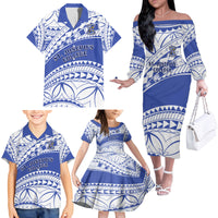 Personalised Samoa St Josephs College Family Matching Off Shoulder Long Sleeve Dress and Hawaiian Shirt Marist Brothers Samoan Pattern - Wonder Print Shop