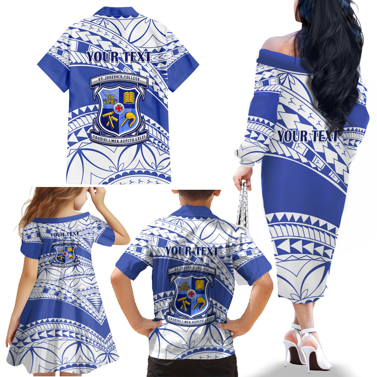 Personalised Samoa St Josephs College Family Matching Off Shoulder Long Sleeve Dress and Hawaiian Shirt Marist Brothers Samoan Pattern - Wonder Print Shop