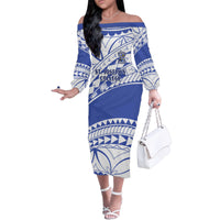 Personalised Samoa St Josephs College Family Matching Off Shoulder Long Sleeve Dress and Hawaiian Shirt Marist Brothers Samoan Pattern - Wonder Print Shop