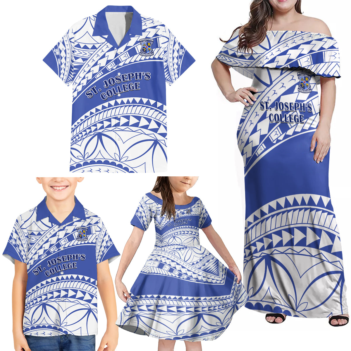 Personalised Samoa St Josephs College Family Matching Off Shoulder Maxi Dress and Hawaiian Shirt Marist Brothers Samoan Pattern - Wonder Print Shop