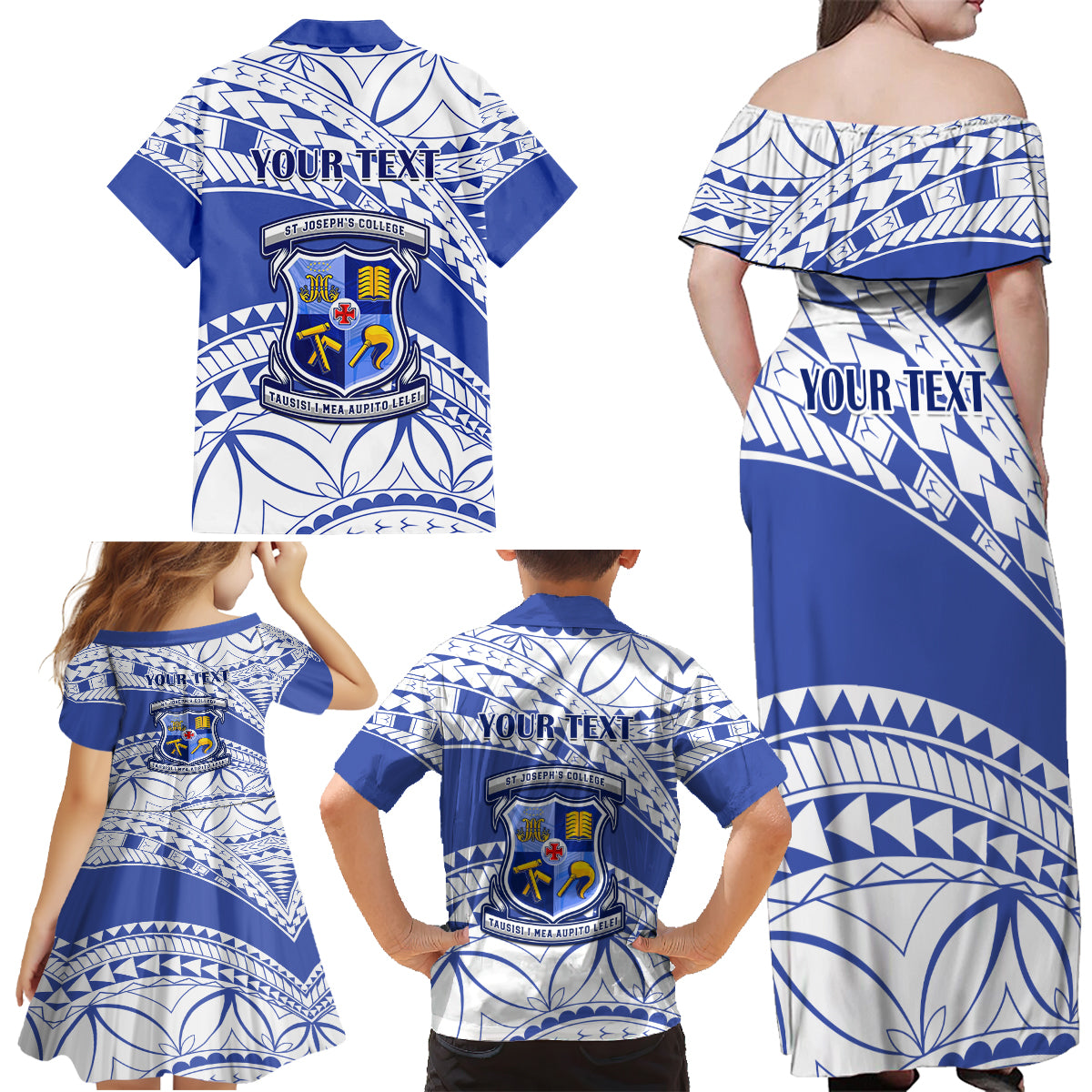 Personalised Samoa St Josephs College Family Matching Off Shoulder Maxi Dress and Hawaiian Shirt Marist Brothers Samoan Pattern - Wonder Print Shop