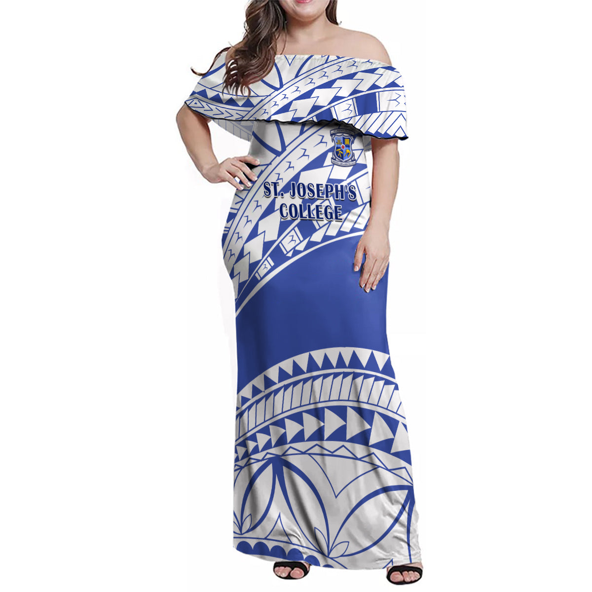 Personalised Samoa St Josephs College Family Matching Off Shoulder Maxi Dress and Hawaiian Shirt Marist Brothers Samoan Pattern - Wonder Print Shop