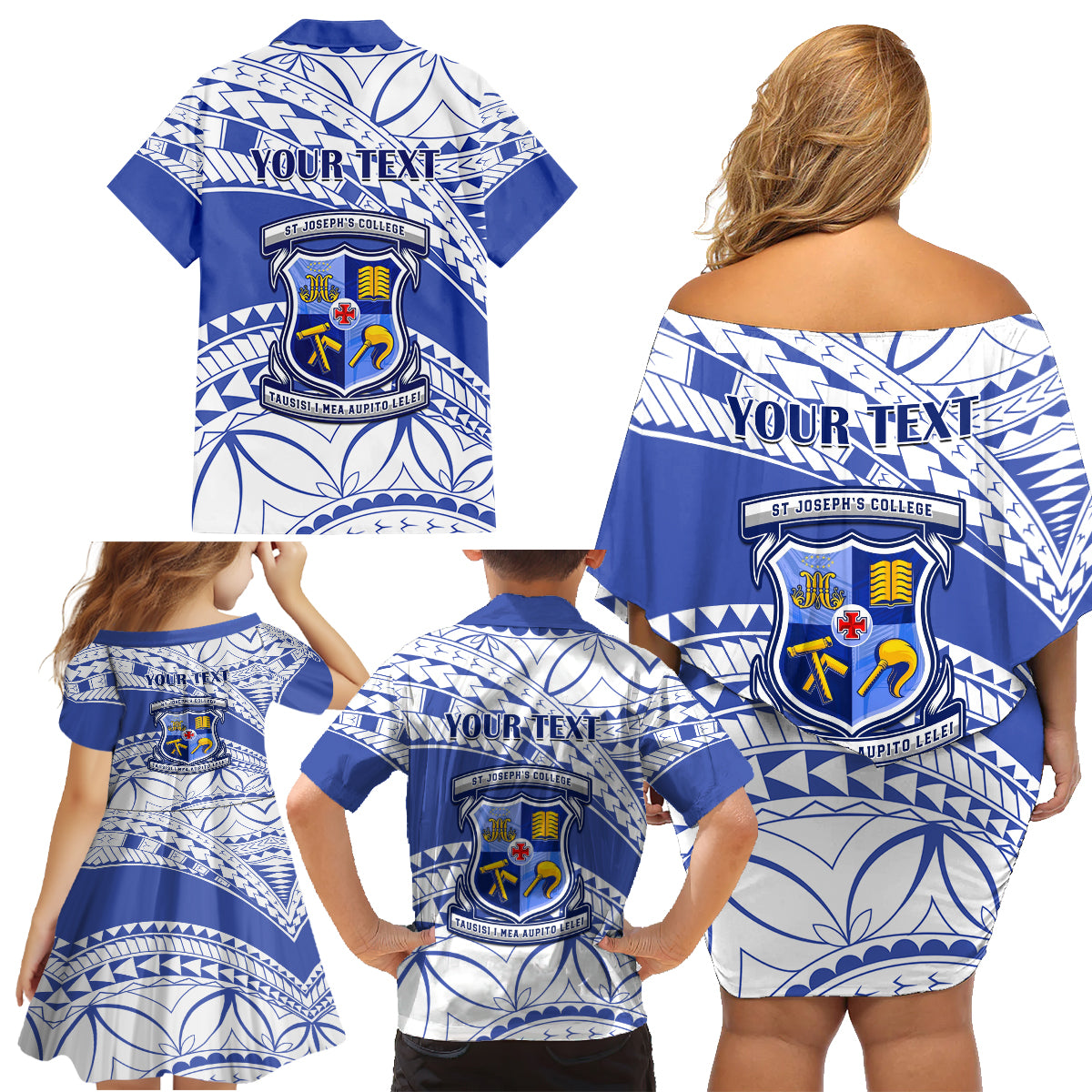Personalised Samoa St Josephs College Family Matching Off Shoulder Short Dress and Hawaiian Shirt Marist Brothers Samoan Pattern - Wonder Print Shop