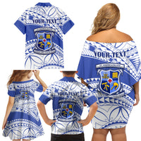 Personalised Samoa St Josephs College Family Matching Off Shoulder Short Dress and Hawaiian Shirt Marist Brothers Samoan Pattern - Wonder Print Shop