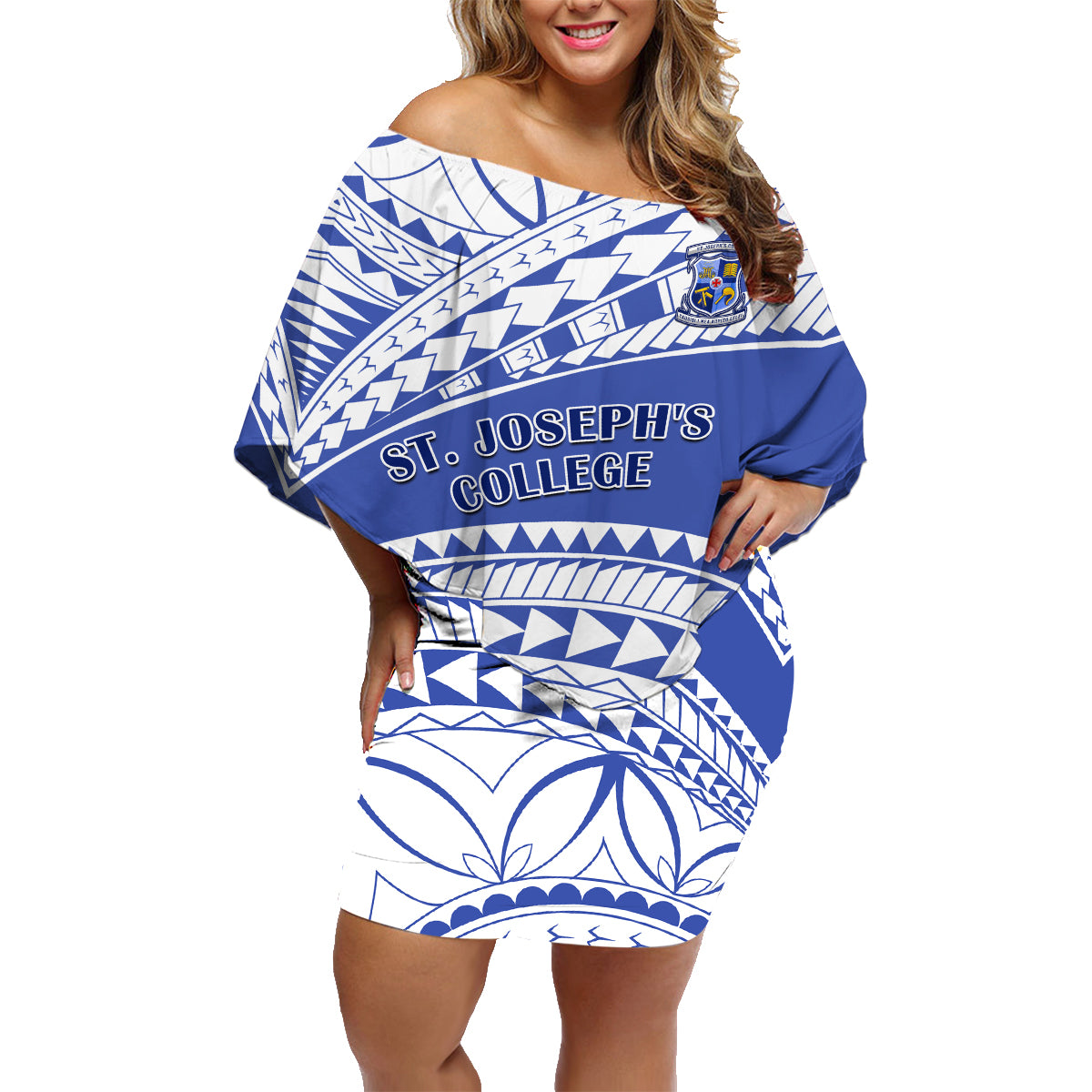Personalised Samoa St Josephs College Family Matching Off Shoulder Short Dress and Hawaiian Shirt Marist Brothers Samoan Pattern - Wonder Print Shop