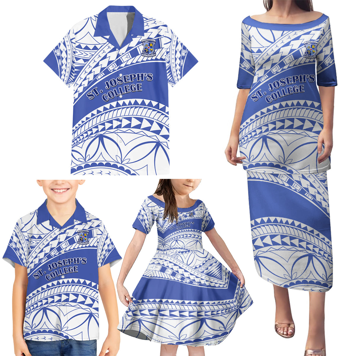 Personalised Samoa St Josephs College Family Matching Puletasi Dress and Hawaiian Shirt Marist Brothers Samoan Pattern - Wonder Print Shop