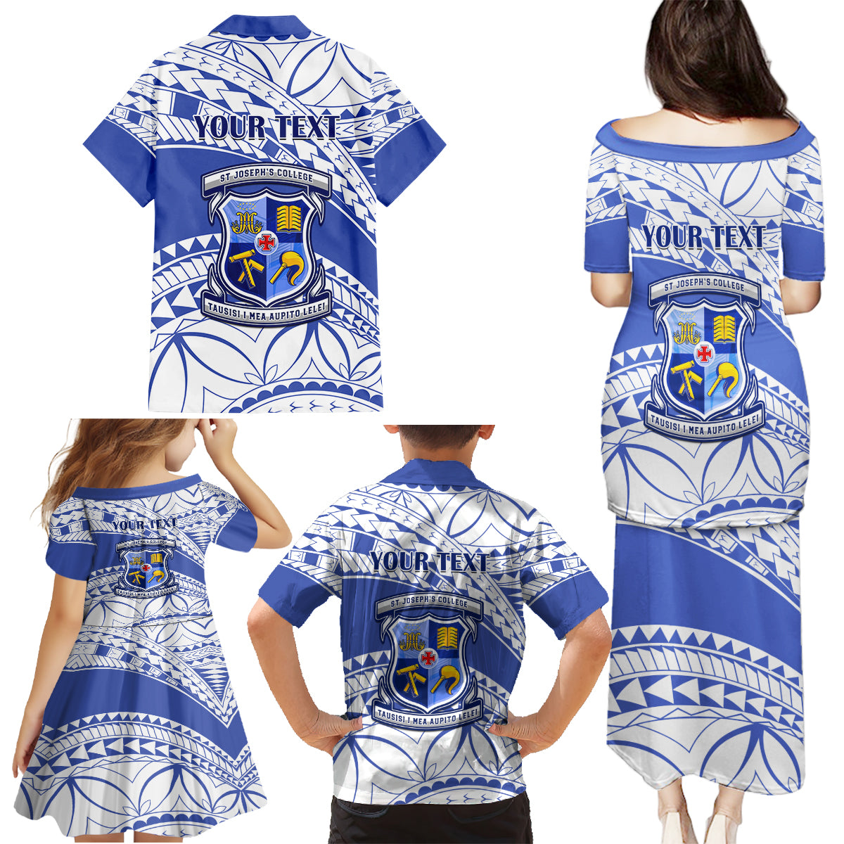 Personalised Samoa St Josephs College Family Matching Puletasi Dress and Hawaiian Shirt Marist Brothers Samoan Pattern - Wonder Print Shop