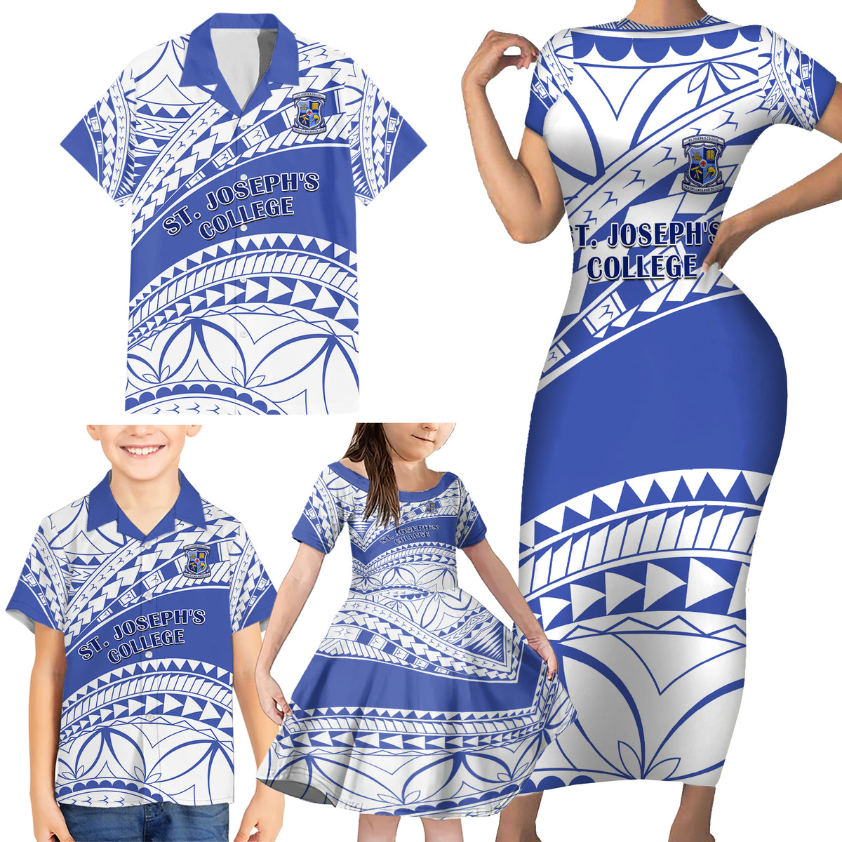 Personalised Samoa St Josephs College Family Matching Short Sleeve Bodycon Dress and Hawaiian Shirt Marist Brothers Samoan Pattern - Wonder Print Shop