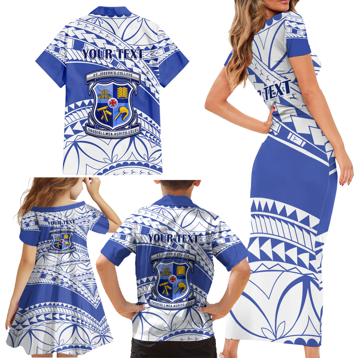 Personalised Samoa St Josephs College Family Matching Short Sleeve Bodycon Dress and Hawaiian Shirt Marist Brothers Samoan Pattern - Wonder Print Shop