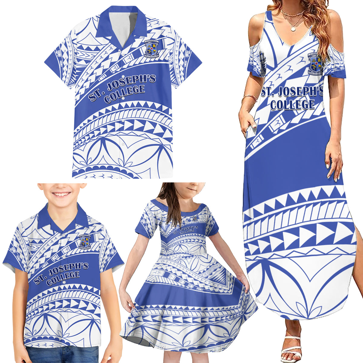 Personalised Samoa St Josephs College Family Matching Summer Maxi Dress and Hawaiian Shirt Marist Brothers Samoan Pattern - Wonder Print Shop