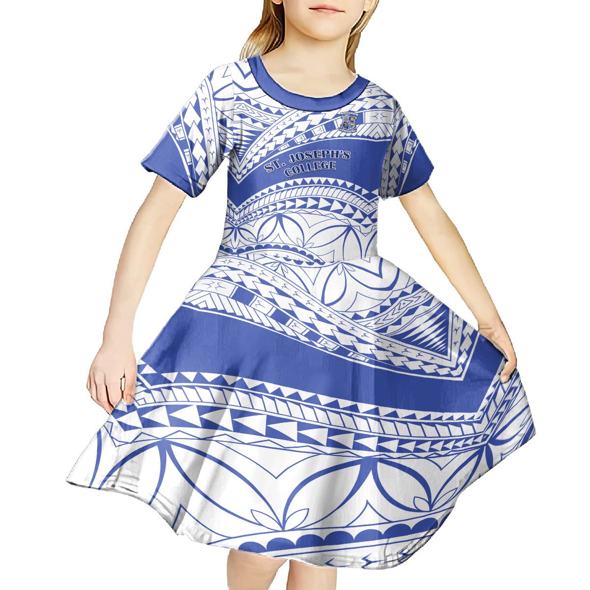Personalised Samoa St Josephs College Kid Short Sleeve Dress Marist Brothers Samoan Pattern - Wonder Print Shop