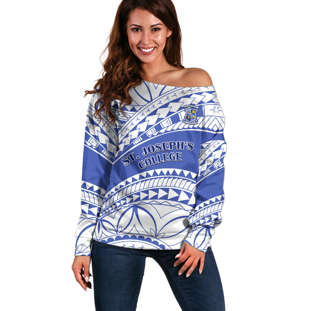 Personalised Samoa St Josephs College Off Shoulder Sweater Marist Brothers Samoan Pattern - Wonder Print Shop
