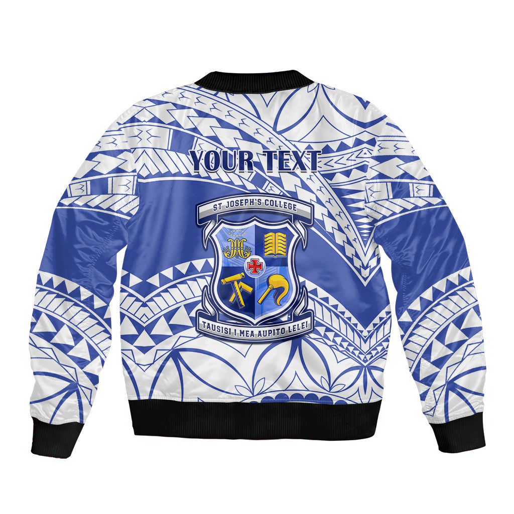 Personalised Samoa St Josephs College Sleeve Zip Bomber Jacket Marist Brothers Samoan Pattern - Wonder Print Shop