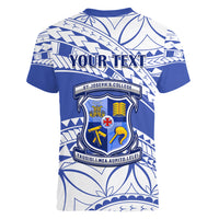 Personalised Samoa St Josephs College Women V Neck T Shirt Marist Brothers Samoan Pattern - Wonder Print Shop