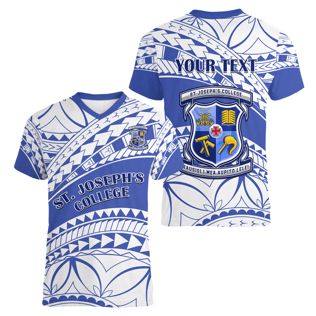 Personalised Samoa St Josephs College Women V Neck T Shirt Marist Brothers Samoan Pattern - Wonder Print Shop