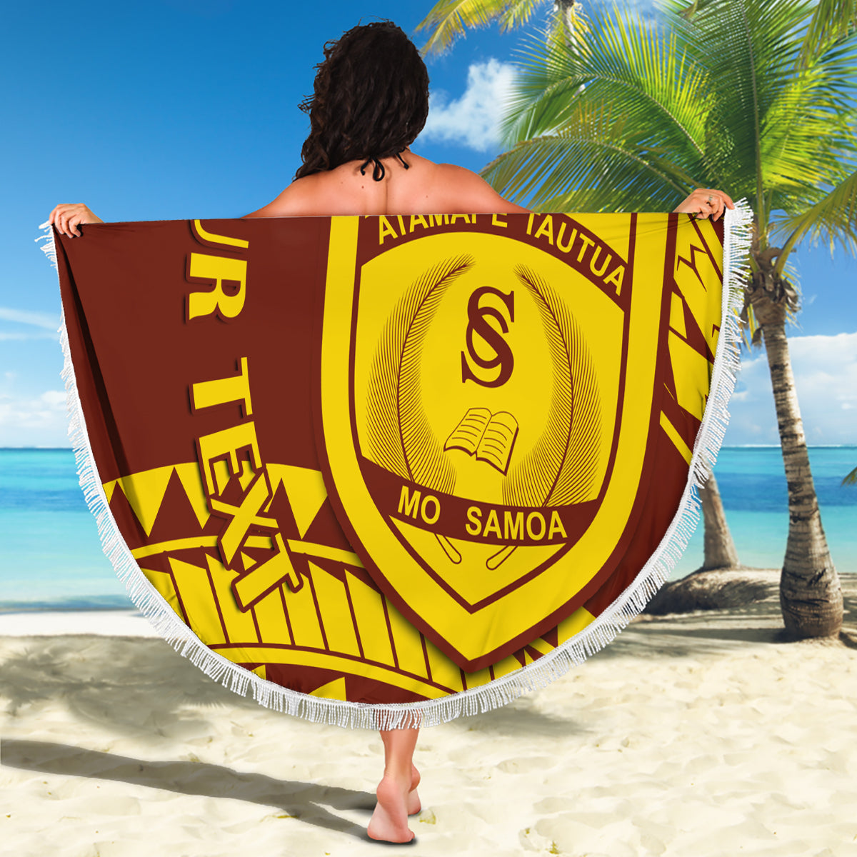 Personalised Samoa College Beach Blanket Samoan Pattern - Wonder Print Shop