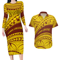 Personalised Samoa College Couples Matching Long Sleeve Bodycon Dress and Hawaiian Shirt Samoan Pattern - Wonder Print Shop