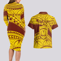 Personalised Samoa College Couples Matching Long Sleeve Bodycon Dress and Hawaiian Shirt Samoan Pattern - Wonder Print Shop
