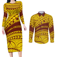 Personalised Samoa College Couples Matching Long Sleeve Bodycon Dress and Long Sleeve Button Shirt Samoan Pattern - Wonder Print Shop