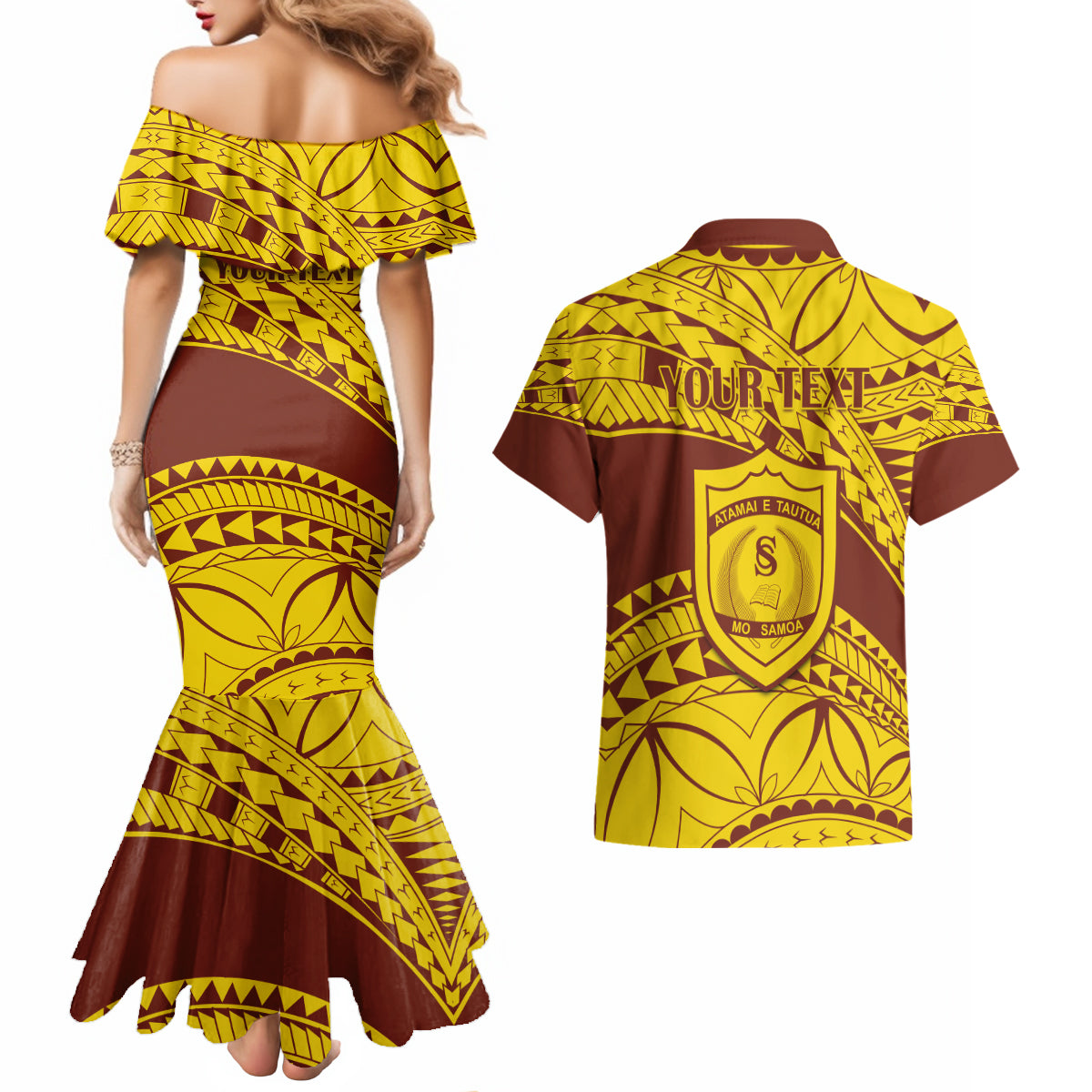 Personalised Samoa College Couples Matching Mermaid Dress and Hawaiian Shirt Samoan Pattern - Wonder Print Shop