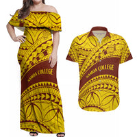 Personalised Samoa College Couples Matching Off Shoulder Maxi Dress and Hawaiian Shirt Samoan Pattern - Wonder Print Shop