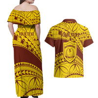 Personalised Samoa College Couples Matching Off Shoulder Maxi Dress and Hawaiian Shirt Samoan Pattern - Wonder Print Shop