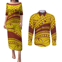 Personalised Samoa College Couples Matching Puletasi Dress and Long Sleeve Button Shirt Samoan Pattern - Wonder Print Shop