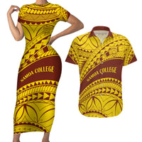 Personalised Samoa College Couples Matching Short Sleeve Bodycon Dress and Hawaiian Shirt Samoan Pattern - Wonder Print Shop