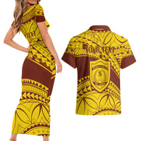 Personalised Samoa College Couples Matching Short Sleeve Bodycon Dress and Hawaiian Shirt Samoan Pattern - Wonder Print Shop