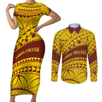 Personalised Samoa College Couples Matching Short Sleeve Bodycon Dress and Long Sleeve Button Shirt Samoan Pattern - Wonder Print Shop