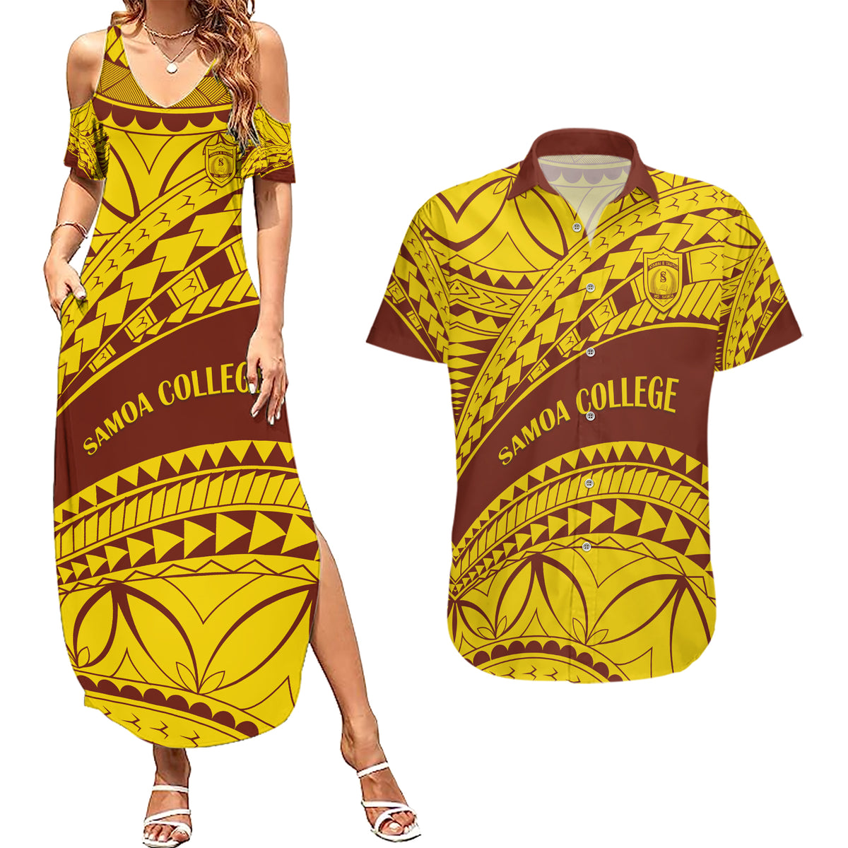Personalised Samoa College Couples Matching Summer Maxi Dress and Hawaiian Shirt Samoan Pattern - Wonder Print Shop