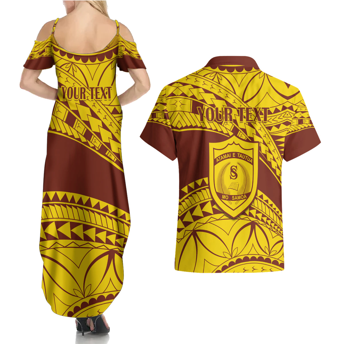 Personalised Samoa College Couples Matching Summer Maxi Dress and Hawaiian Shirt Samoan Pattern - Wonder Print Shop