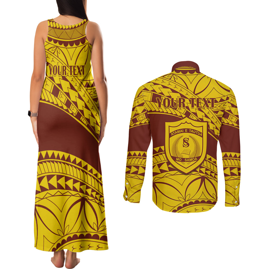 Personalised Samoa College Couples Matching Tank Maxi Dress and Long Sleeve Button Shirt Samoan Pattern - Wonder Print Shop