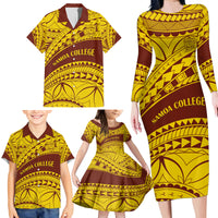 Personalised Samoa College Family Matching Long Sleeve Bodycon Dress and Hawaiian Shirt Samoan Pattern - Wonder Print Shop