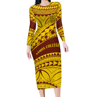 Personalised Samoa College Family Matching Long Sleeve Bodycon Dress and Hawaiian Shirt Samoan Pattern - Wonder Print Shop