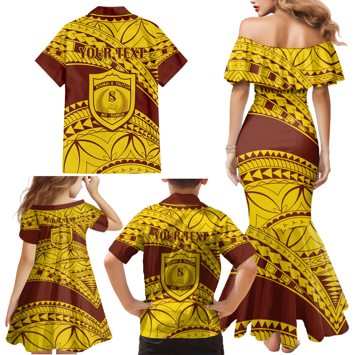 Personalised Samoa College Family Matching Mermaid Dress and Hawaiian Shirt Samoan Pattern - Wonder Print Shop