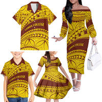 Personalised Samoa College Family Matching Off Shoulder Long Sleeve Dress and Hawaiian Shirt Samoan Pattern - Wonder Print Shop