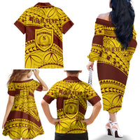 Personalised Samoa College Family Matching Off Shoulder Long Sleeve Dress and Hawaiian Shirt Samoan Pattern - Wonder Print Shop