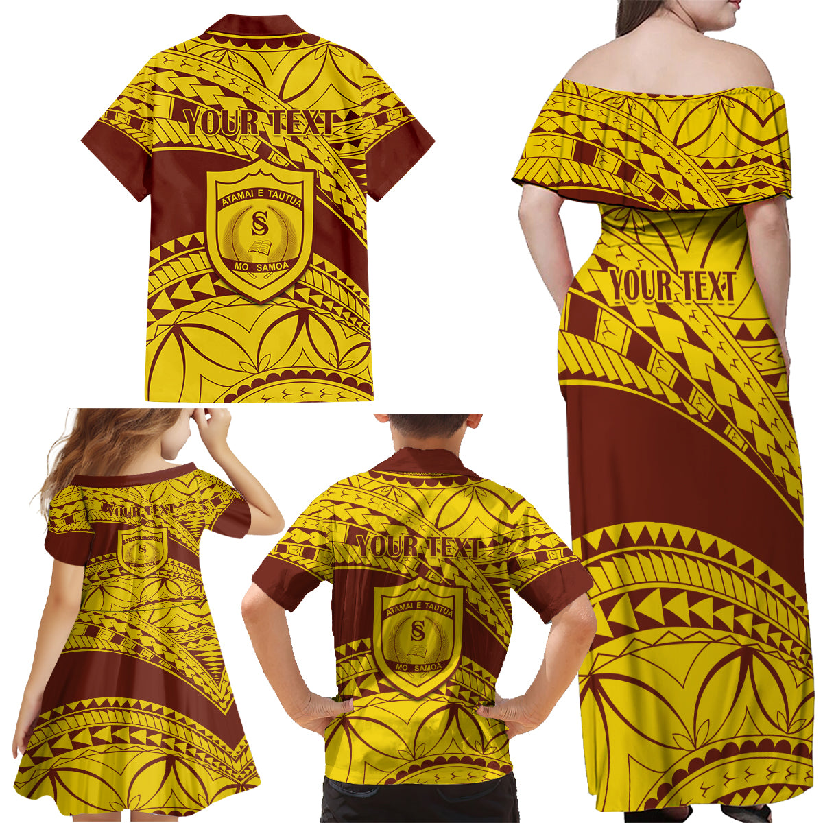 Personalised Samoa College Family Matching Off Shoulder Maxi Dress and Hawaiian Shirt Samoan Pattern - Wonder Print Shop