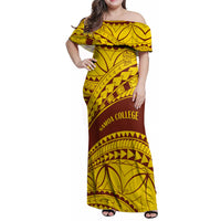 Personalised Samoa College Family Matching Off Shoulder Maxi Dress and Hawaiian Shirt Samoan Pattern - Wonder Print Shop