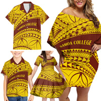Personalised Samoa College Family Matching Off Shoulder Short Dress and Hawaiian Shirt Samoan Pattern - Wonder Print Shop