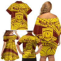 Personalised Samoa College Family Matching Off Shoulder Short Dress and Hawaiian Shirt Samoan Pattern - Wonder Print Shop