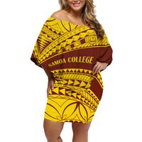 Personalised Samoa College Family Matching Off Shoulder Short Dress and Hawaiian Shirt Samoan Pattern - Wonder Print Shop